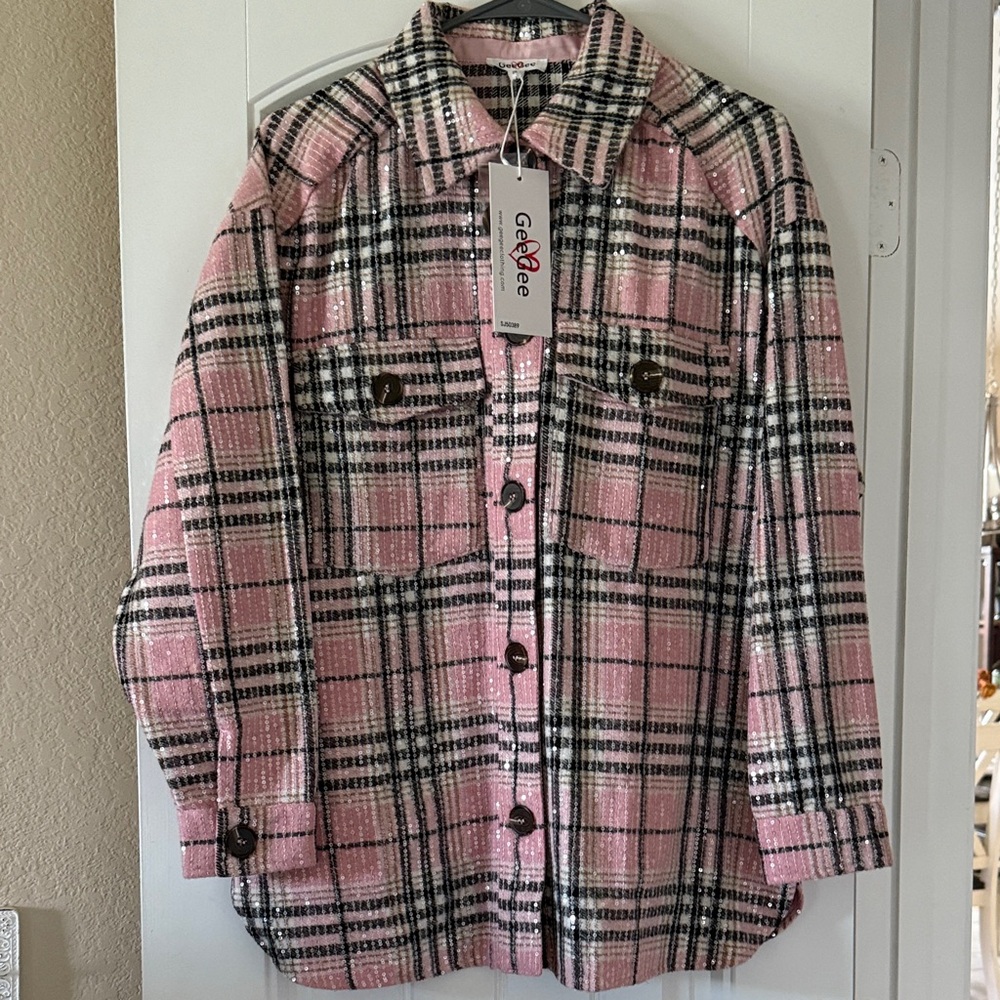 Elegant Pink Plaid Women's Blazer by Cato